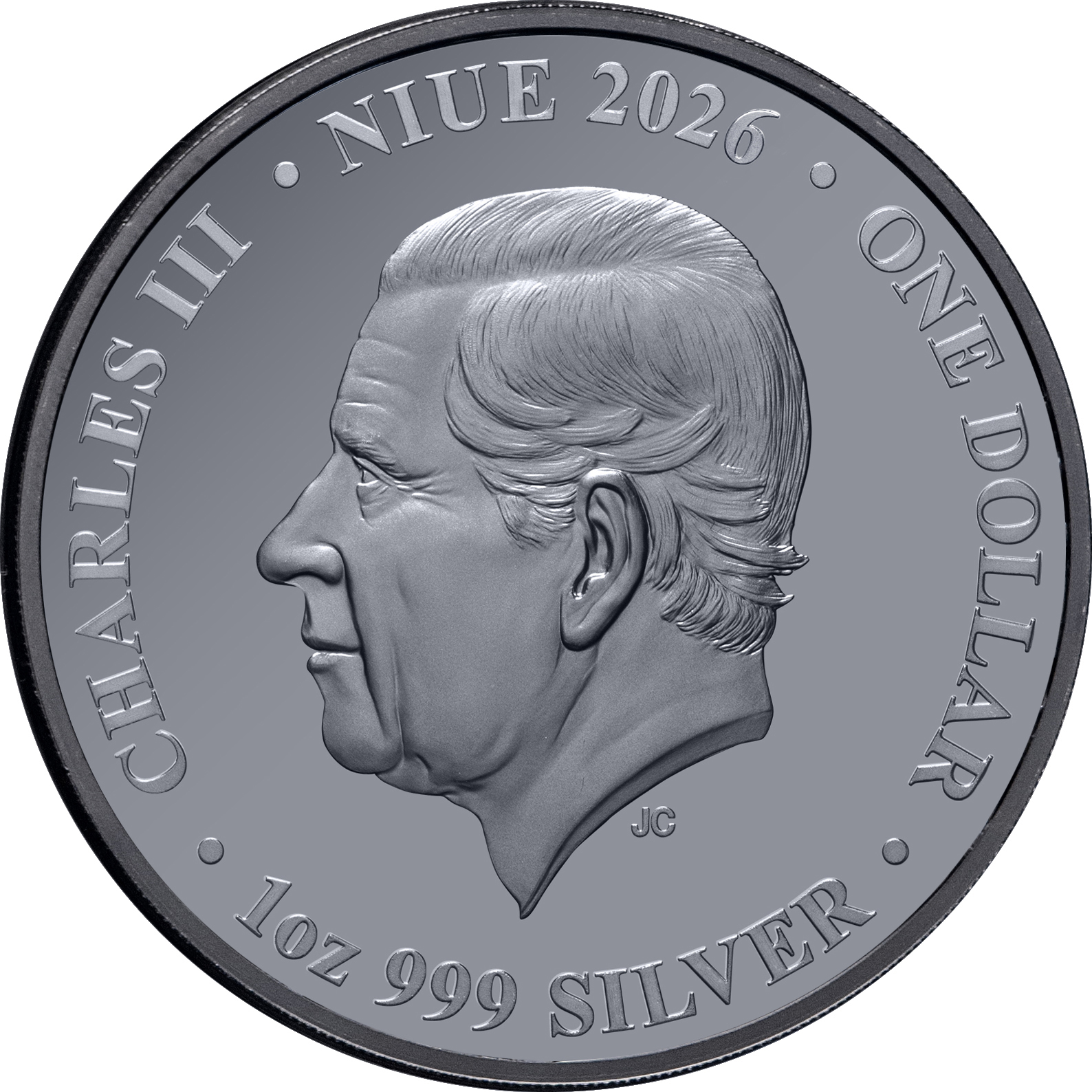Elegant Niue 2026 silver coin featuring a detailed profile of Queen Elizabeth II, minted by the Perth Mint, 1 oz we.