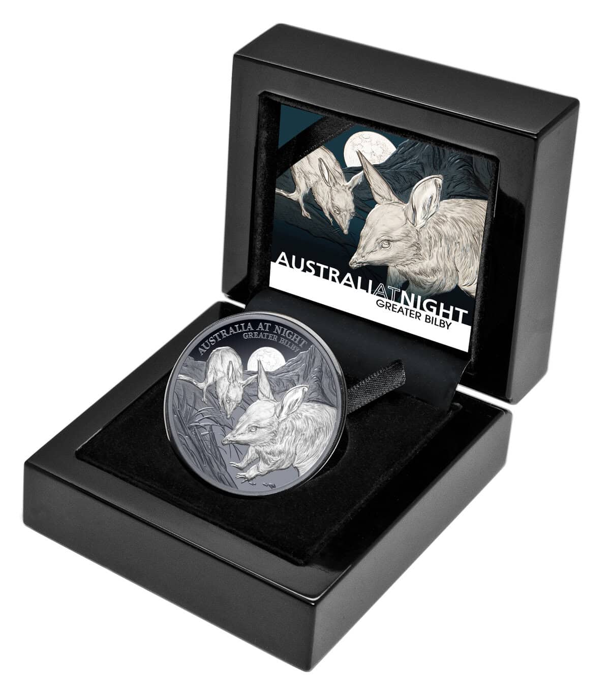 Niue 2026 Australia at Night Greater Bilby 1 oz silver black proof coin, 2026, Perth Mint, 1 oz, night scene with m.