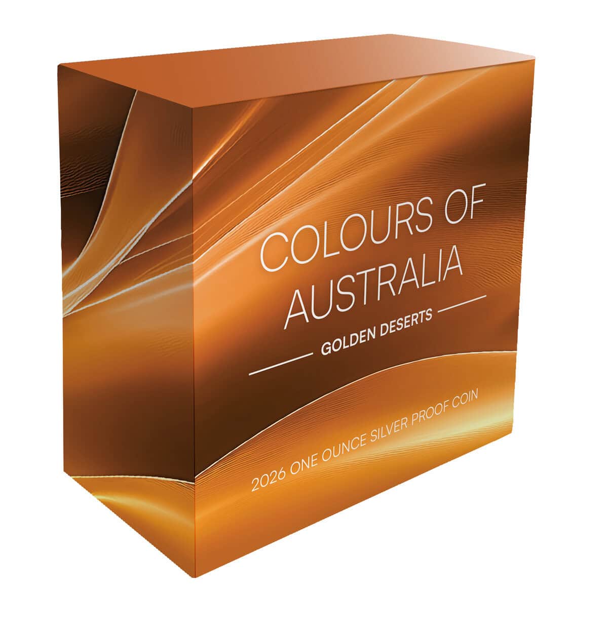 2026 Niue Colors of Australia Golden Deserts 1 oz Silver Proof Coin, angled view, minted in 2026, 1 oz weight, feat.