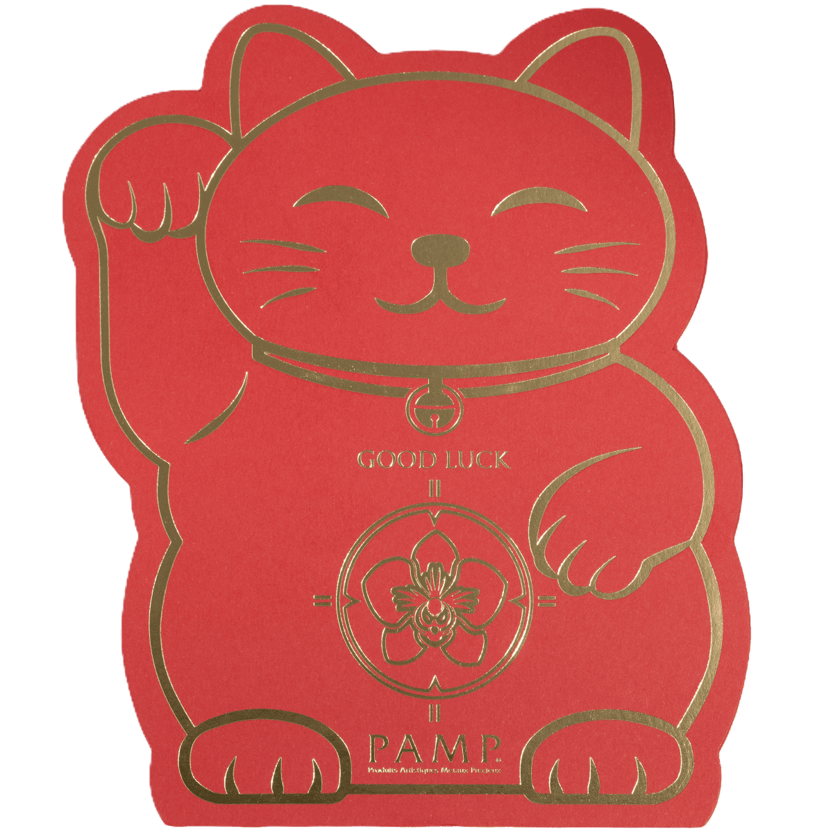Lucky Cat 2026, 2.5g gold proof-like bar, minted by PAMP, front view, featuring a charming Lucky Cat design with th.