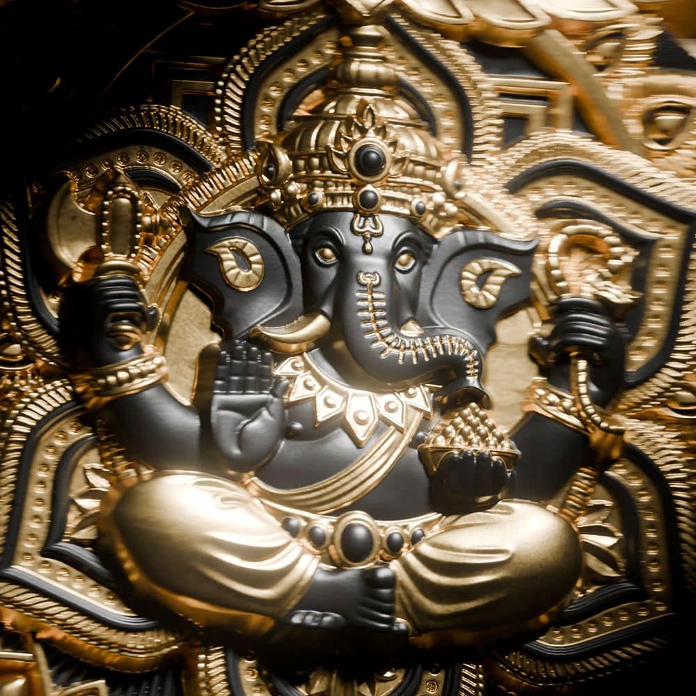 Intricate 2026 Samoa Axe of Ganesha Parashu silver coin, 5 oz, gold gilded, detailed angle, minted for collectors,.