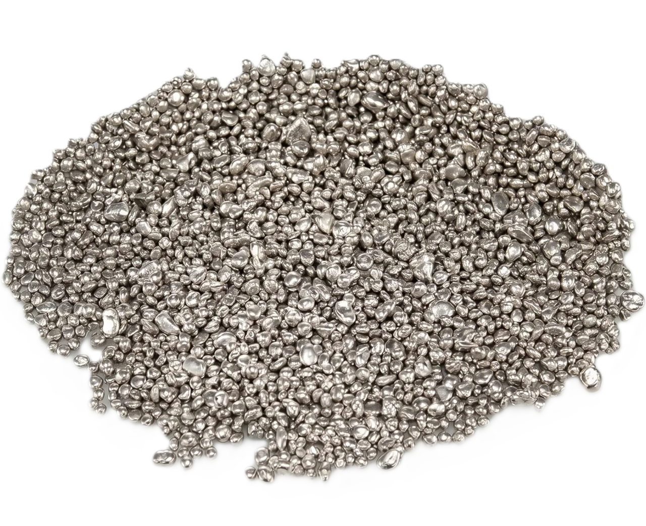 18K white gold casting grain, 1 gram, front angle, 2023, Swiss mint, premium jewelry material, no background, shiny.
