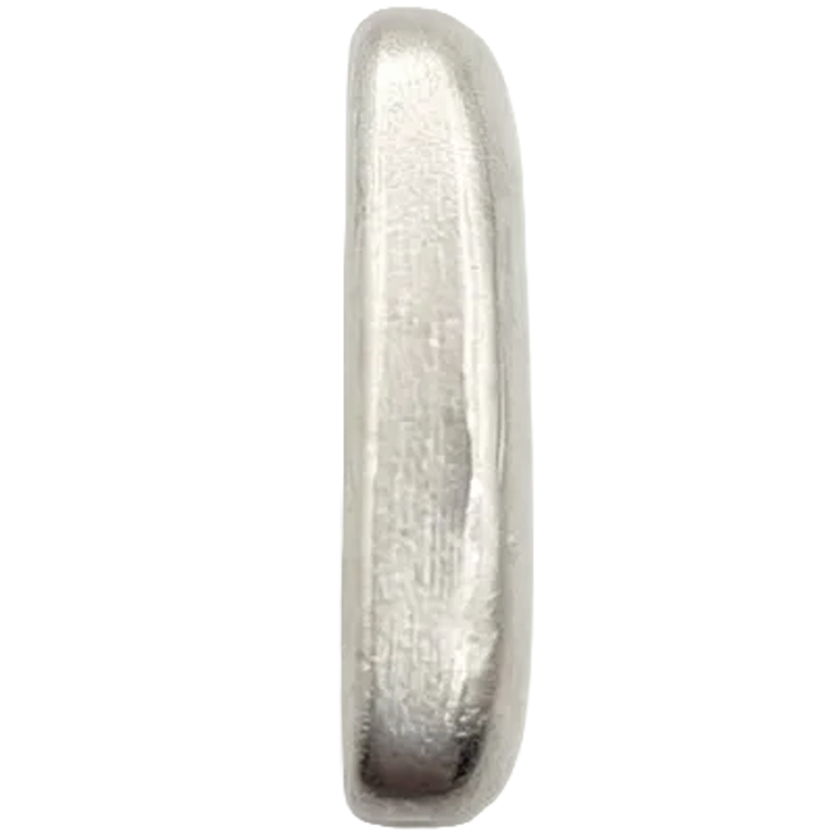 Side view of a 1 oz .999 polished cast silver bar from 2023 by the Perth Mint, showcasing its sleek, shiny surface.