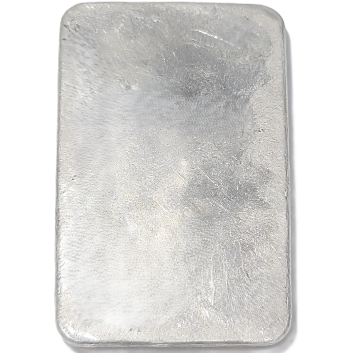 Reverse view of 10oz .999 silver cast polished bar from 2023 by the Mint, showcasing its weight and fine craftsmans.
