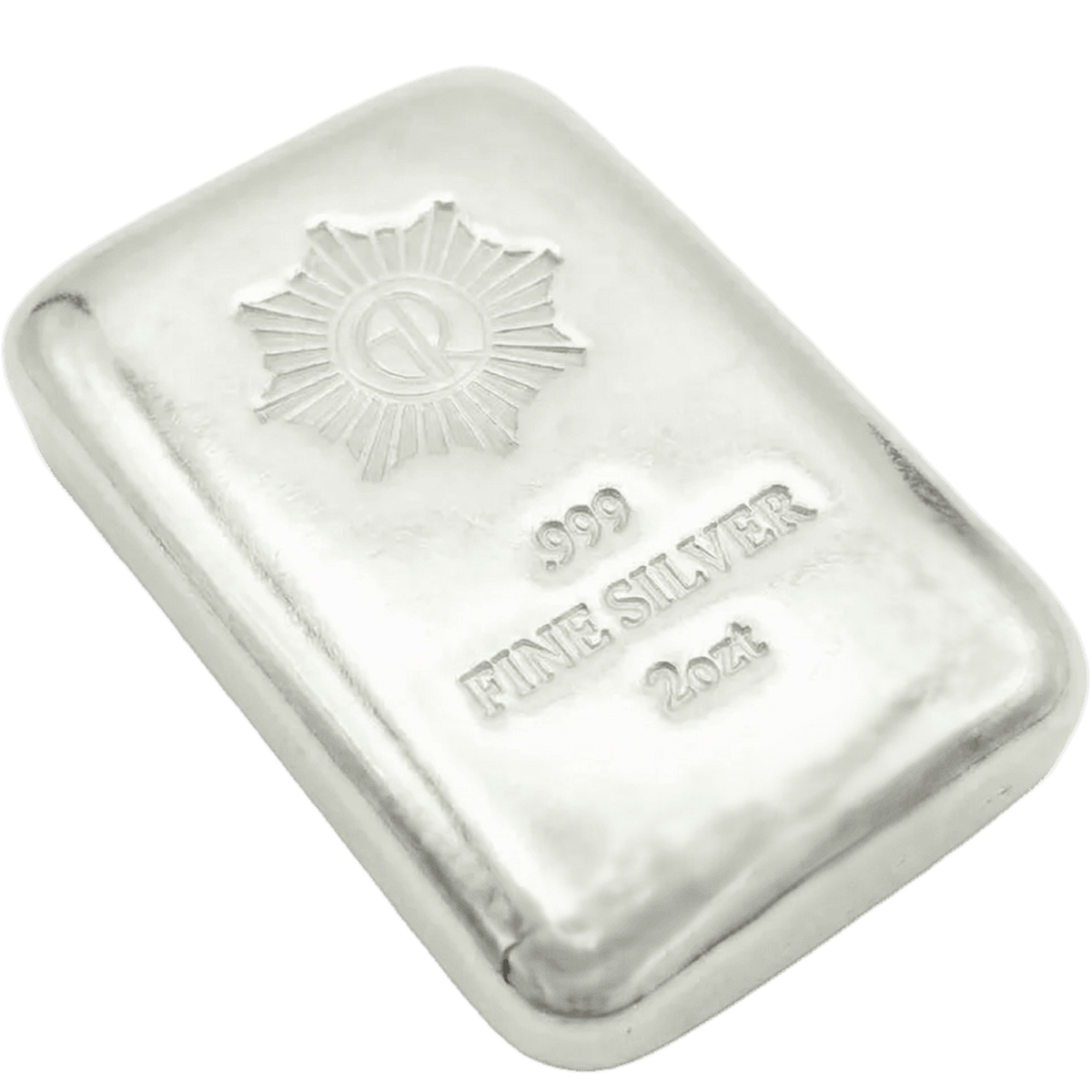 GR Reserve 2oz .999 Silver cast polished bar, flat angle, 2023, minted by Q, 2 oz, collectible silver bar with fine.