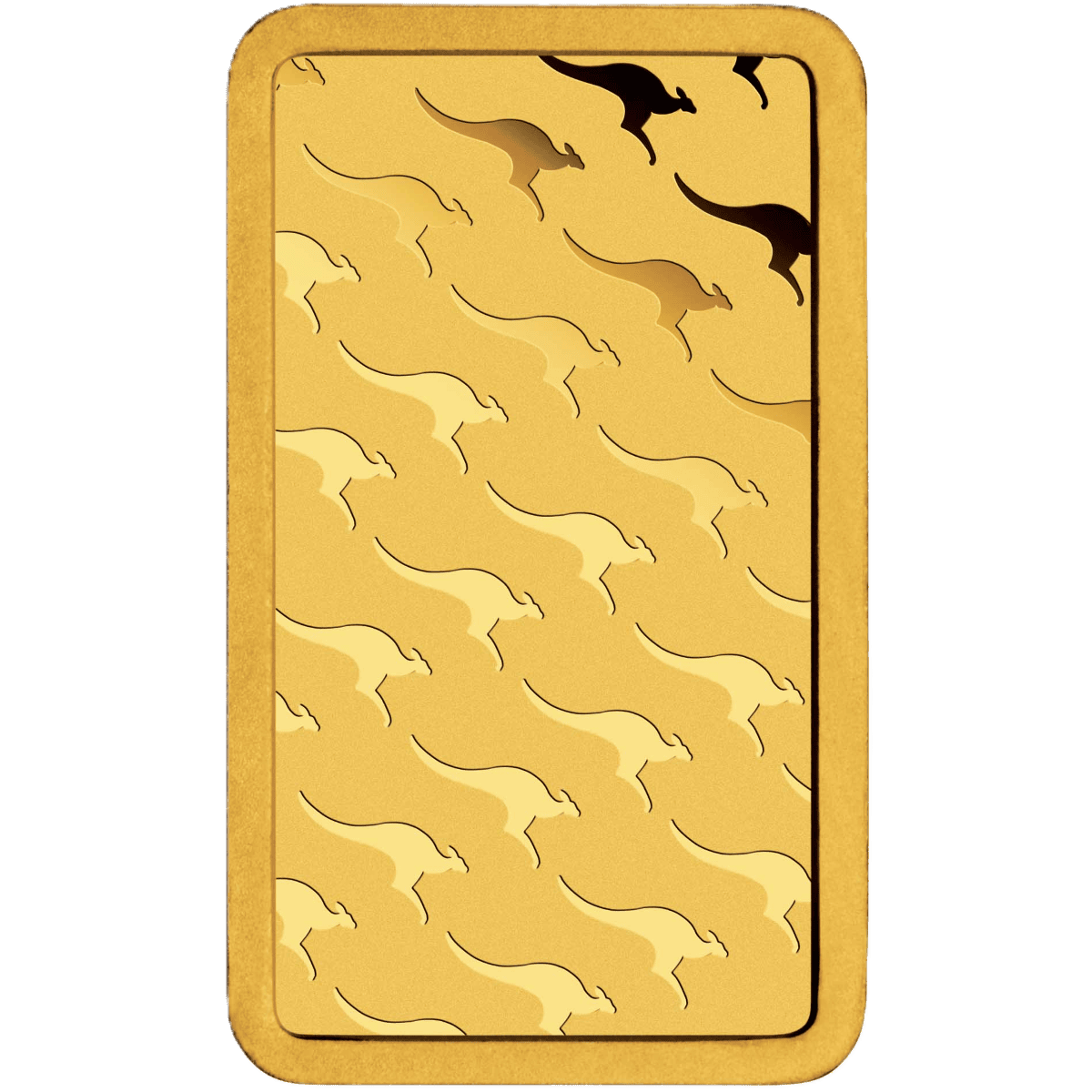 Gold kangaroo design, 2026 Australia, minted bar, 100g, viewed from the back angle, showcasing intricate artistic d.