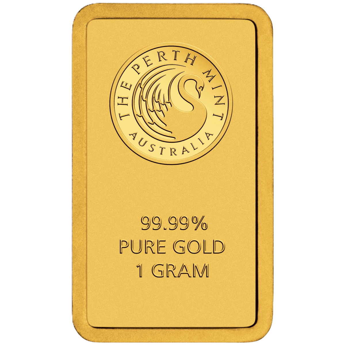 Shiny 2026 Australia Kangaroo 1g Gold Minted Bar from Perth Mint, front view showcasing detailed kangaroo design an.