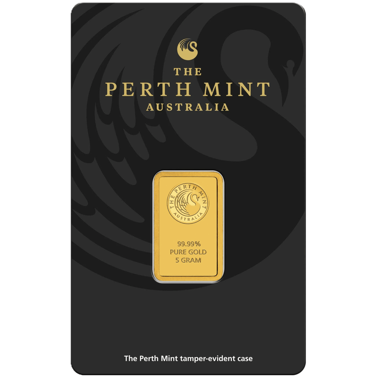 Shiny gold 2026 Australia Kangaroo 5g gold bar in assay card, minted by Perth Mint, showcasing detailed kangaroo de.