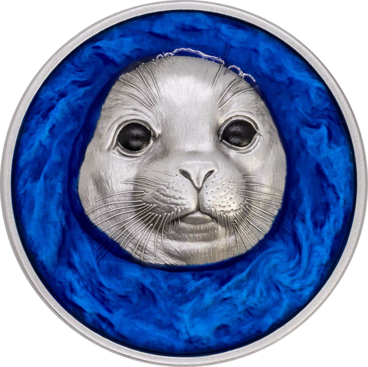 Cameroon 2026 Above the Surface Seal 1 oz Silver Proof Enameled Coin, front angle, 2026, mint, 1 oz, featuring a de.