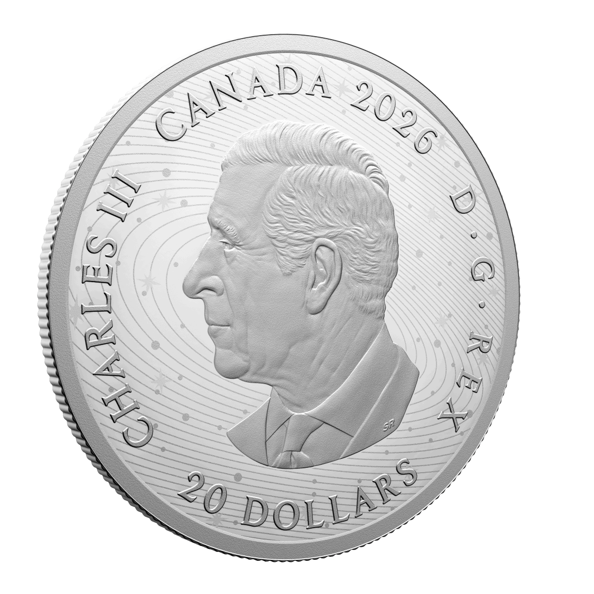 Brightly colored 2026 Canada Moon Mission silver proof coin, 1 oz, minted by the Royal Canadian Mint, featuring spa.
