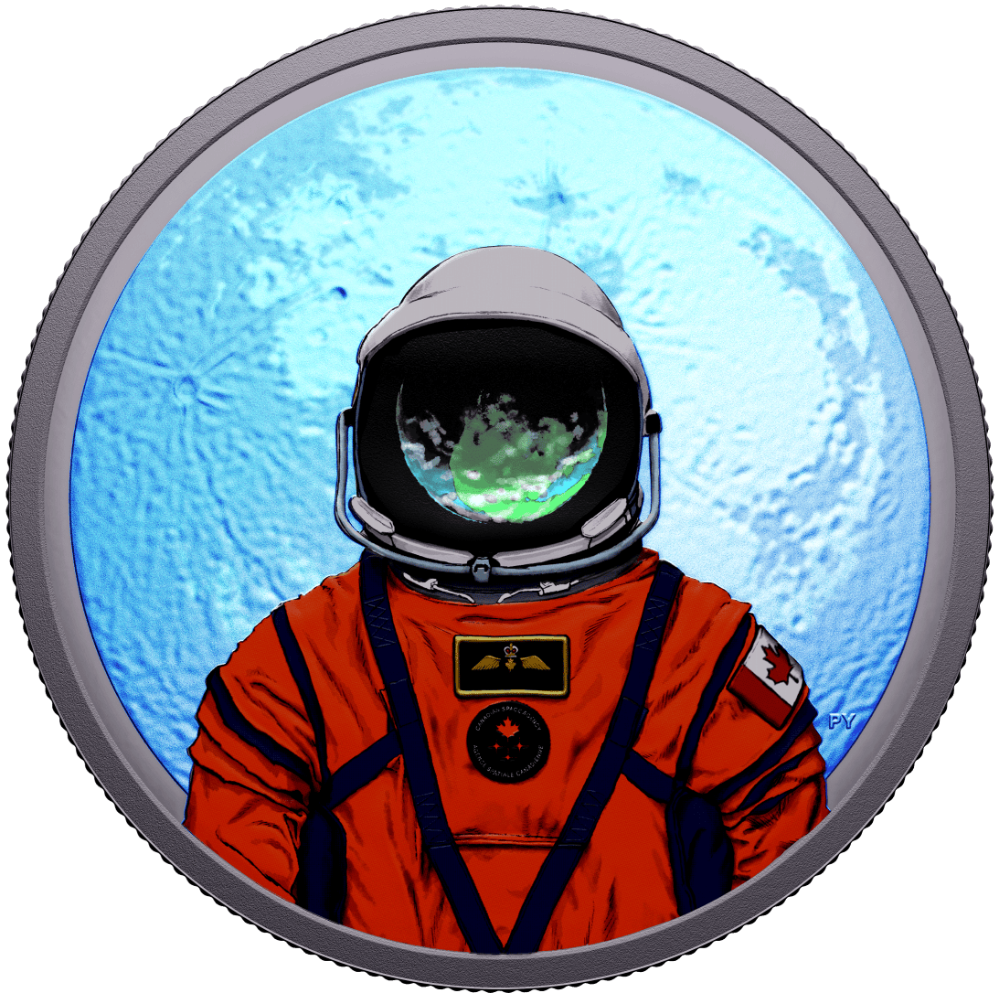 Exploring the front side of the 2026 Canada Moon Mission 1 oz Silver Proof Coin with UV-activated color, minted by.