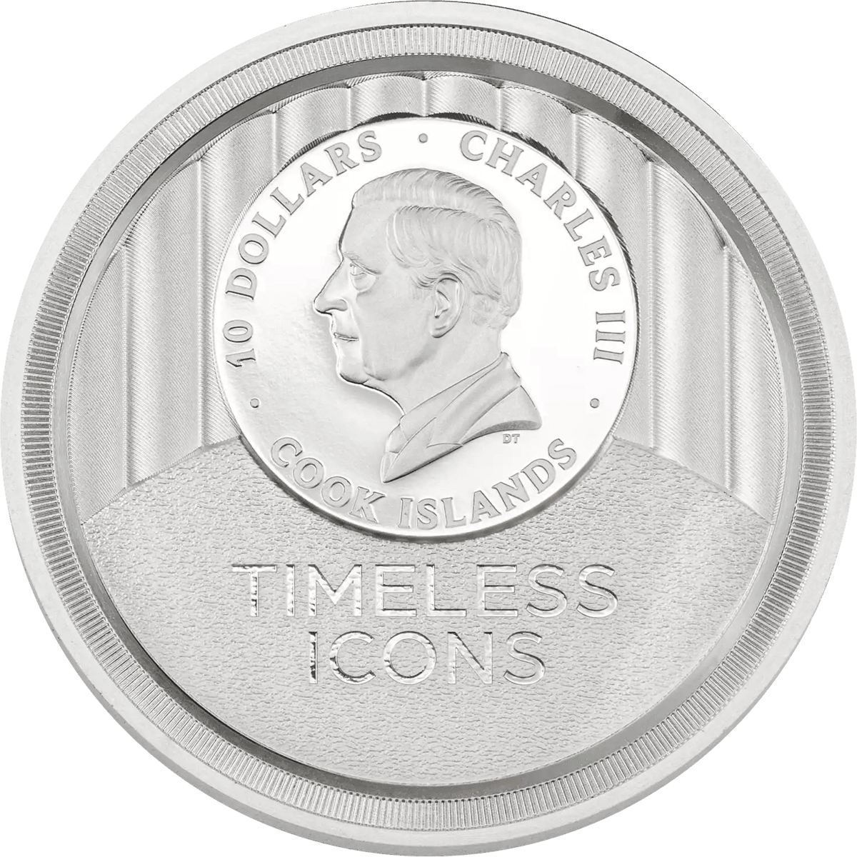 A 2 oz silver colorized proof coin from 2026, minted by Cook Islands, featuring a side angle of the Statue of Liber.