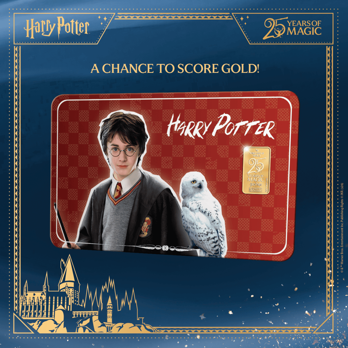 Harry Potter 2026 Germany 25 Years Silver Bar, 1g, mint-made, angled view, celebrating magic and collectibles.