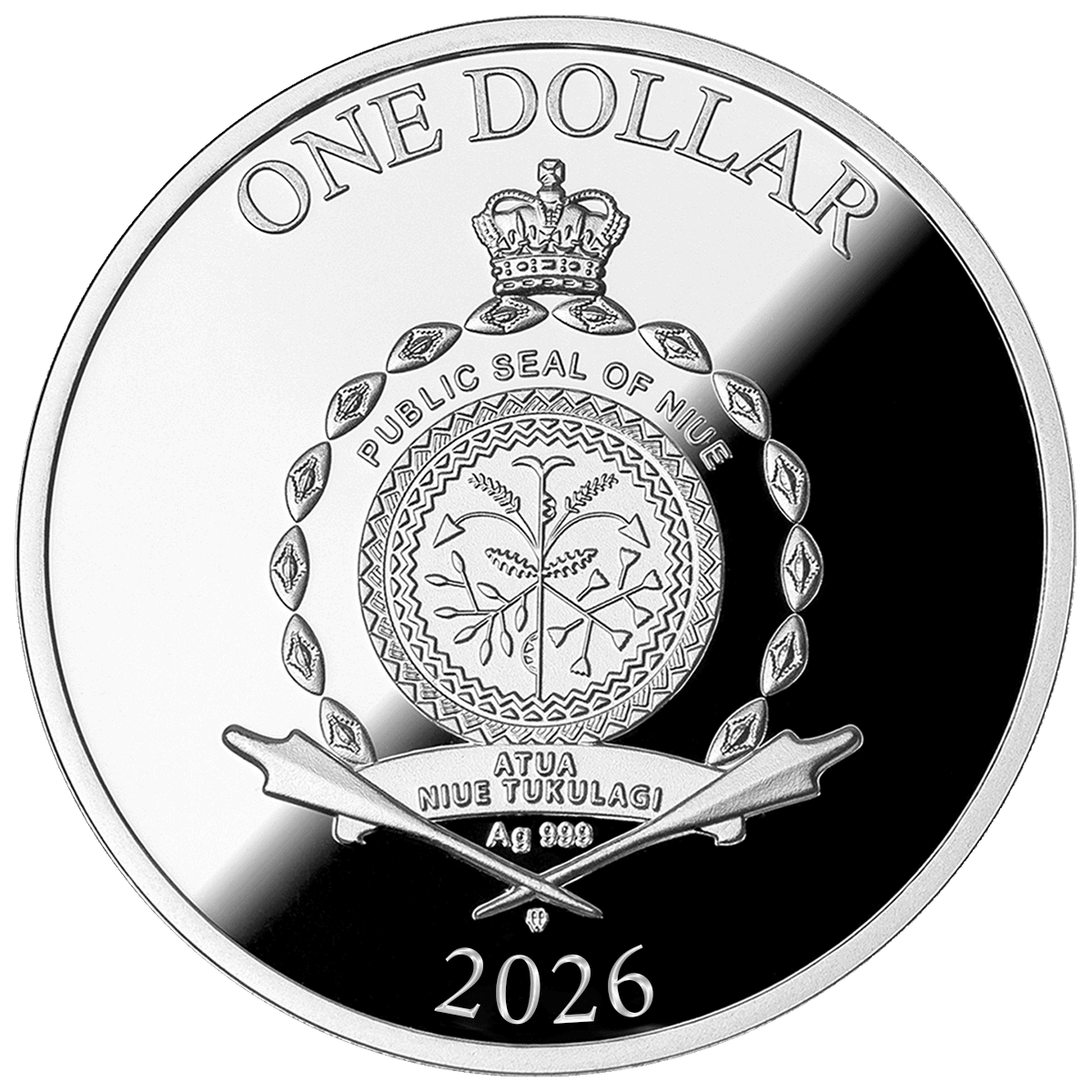 One oz Niue Tree of Luck 2026 silver proof coin with citrine insert, minted by Niue, featuring intricate design and.