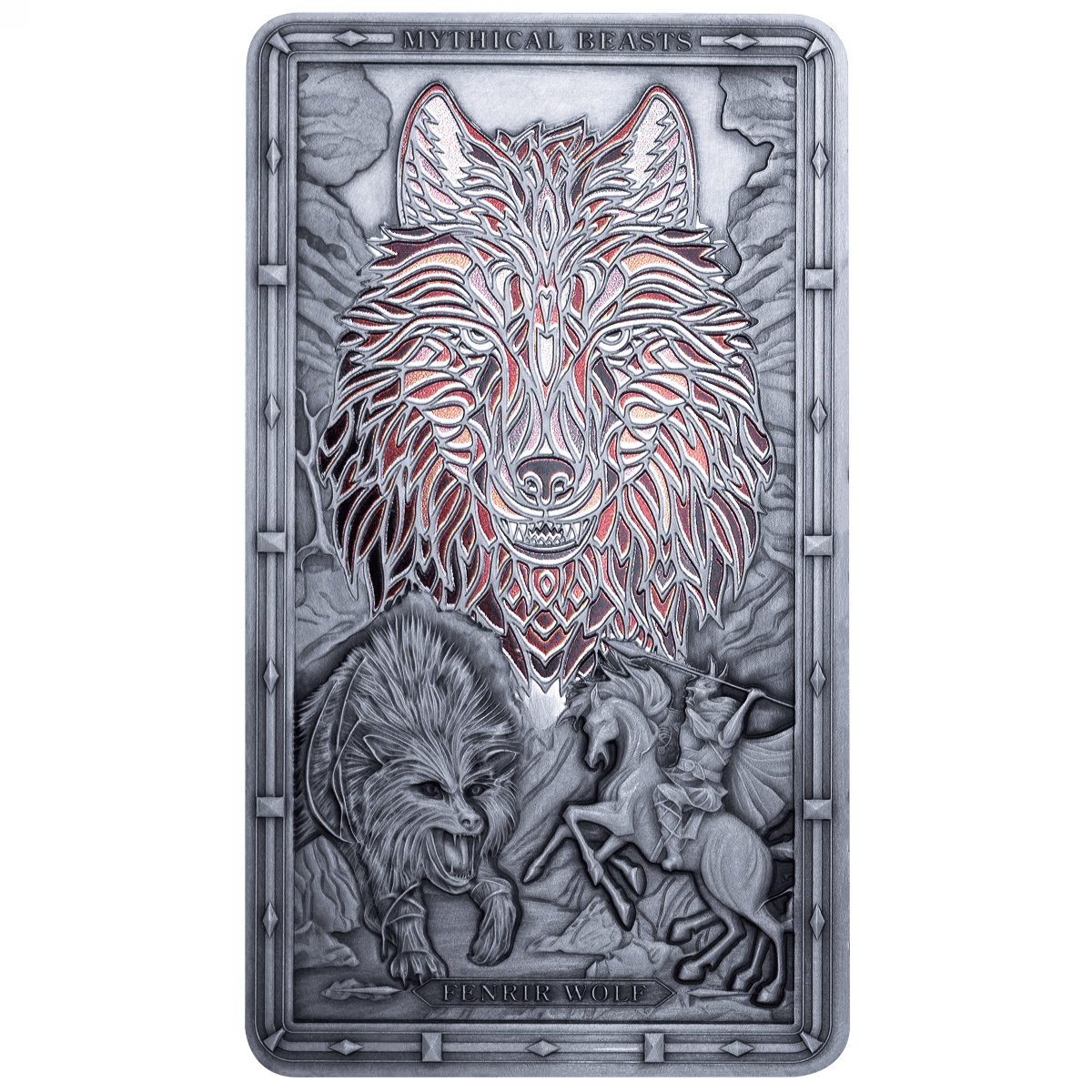 Majestic wolf design on a 2026 Samoa silver coin, 2 oz weight, minted by GR, featuring intricate antiqued artwork a.