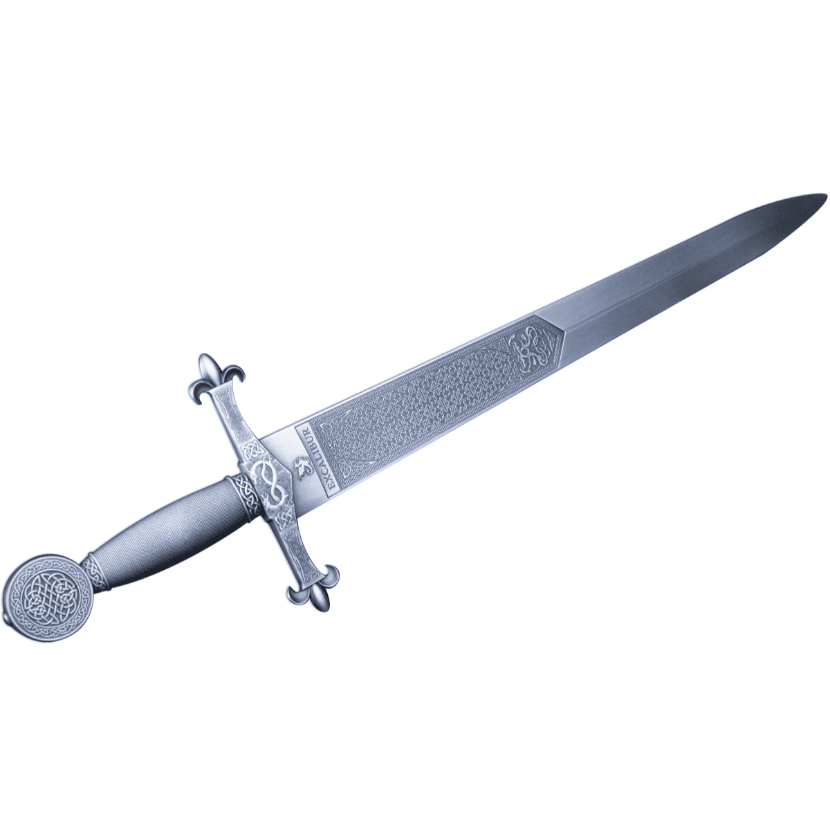 Intricate 2026 Samoa The Legend Excalibur 3 oz Silver Antiqued Coin, minted in 2026, showcasing a detailed sword de.