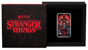 Stranger Things Season 5 coin showing front and back views with characters and design
