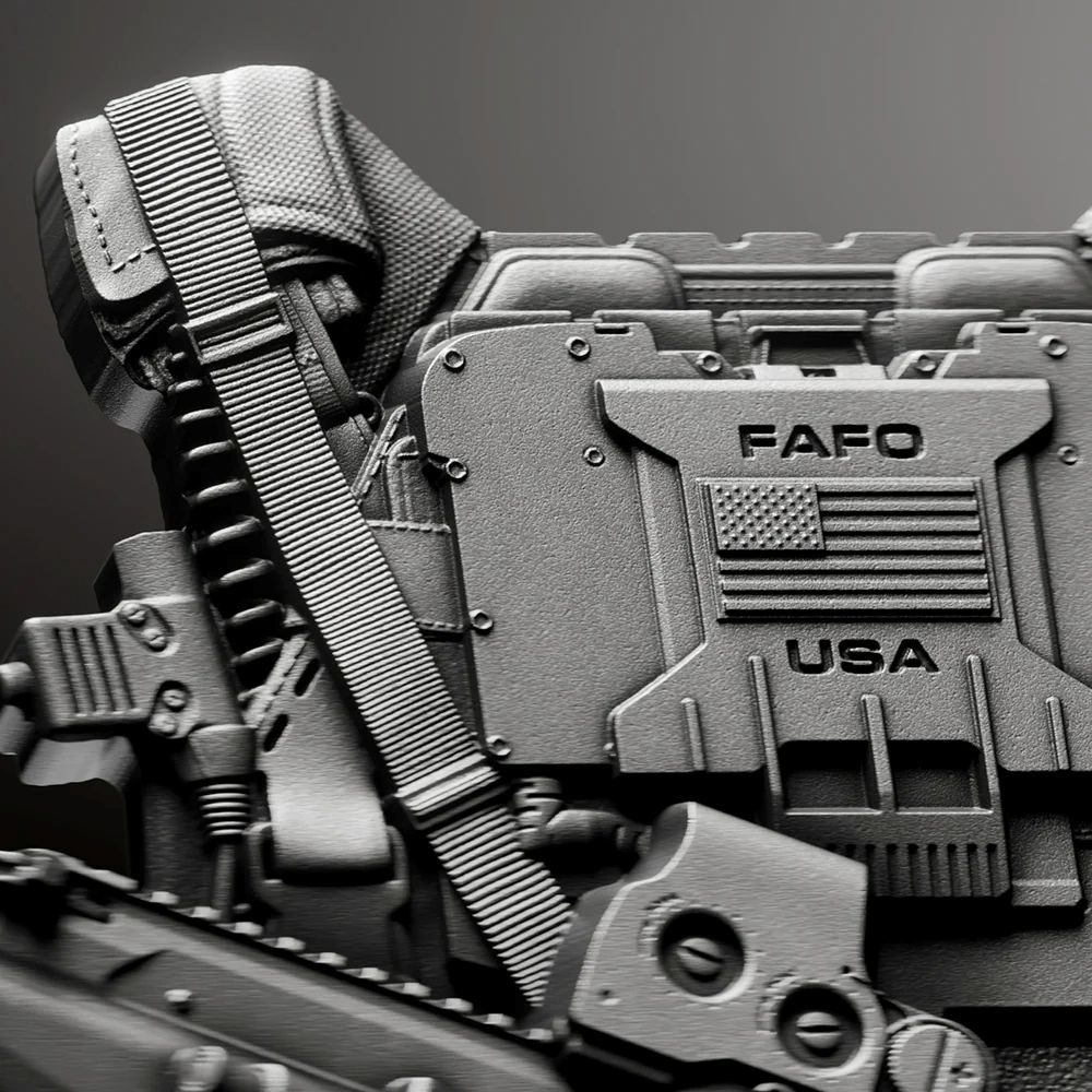 Close-up of 2026 USA Bulletproof Vest 2 oz Silver collectible, shaped, antiqued, high relief, made by US Mint, perf.