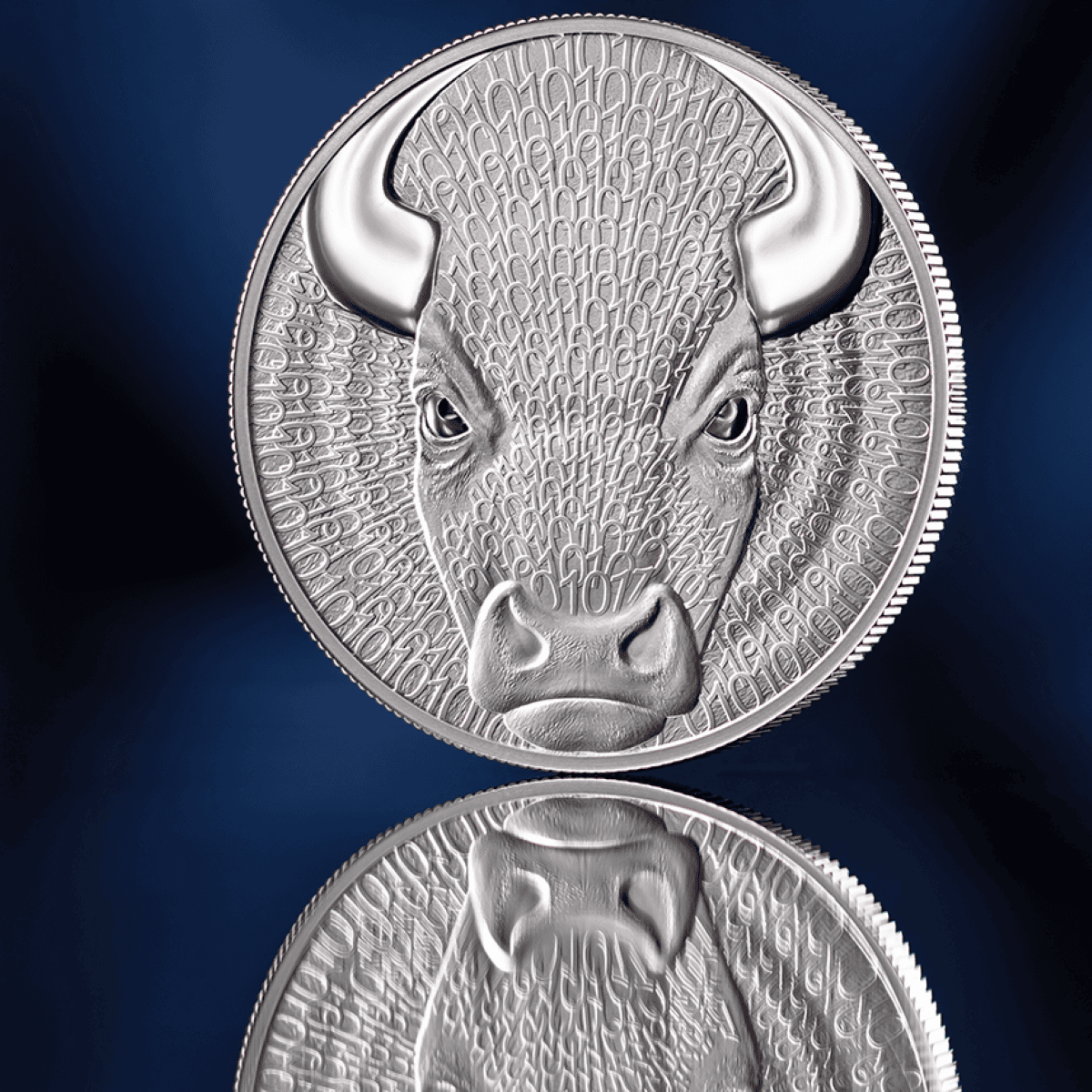 Shiny silver coin featuring a detailed buffalo head, 2026, minted in the US, 1 oz weight, with a dynamic angle show.