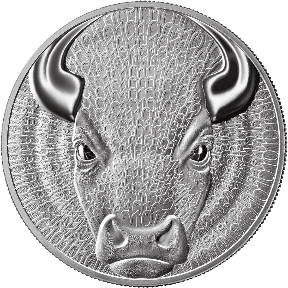 Shiny silver coin featuring a detailed bison head, 2026, from the US Mint, 1 oz weight, showcasing a bold, artistic.