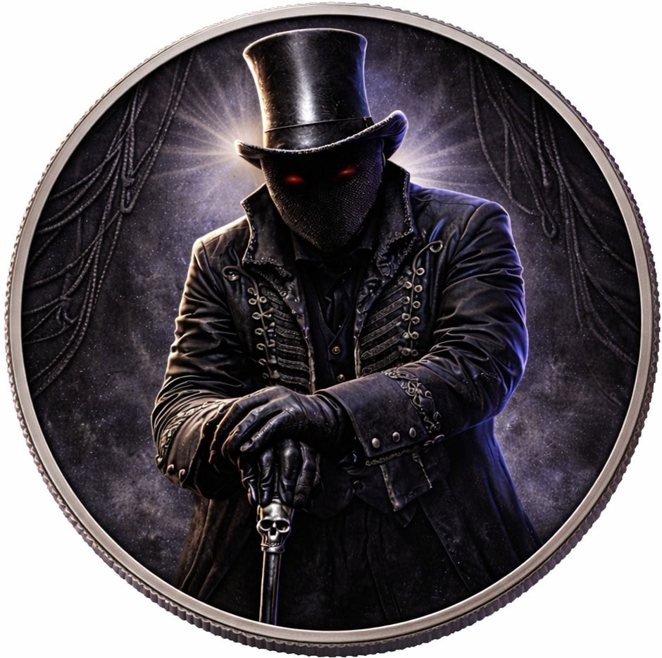 Dark figure with top hat, 2026 US Midnight Circus coin, made by Mint, 0.10 oz silver, themed as The Ringmaster, det.