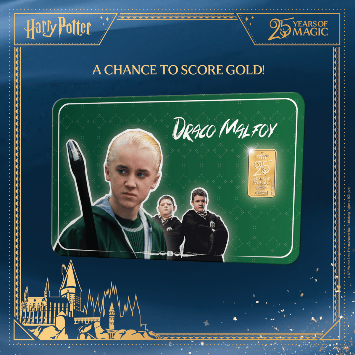 Draco Malfoy silver coin, front view, 2023, Mint of England, 10g, Harry Potter theme, collectible metal product.