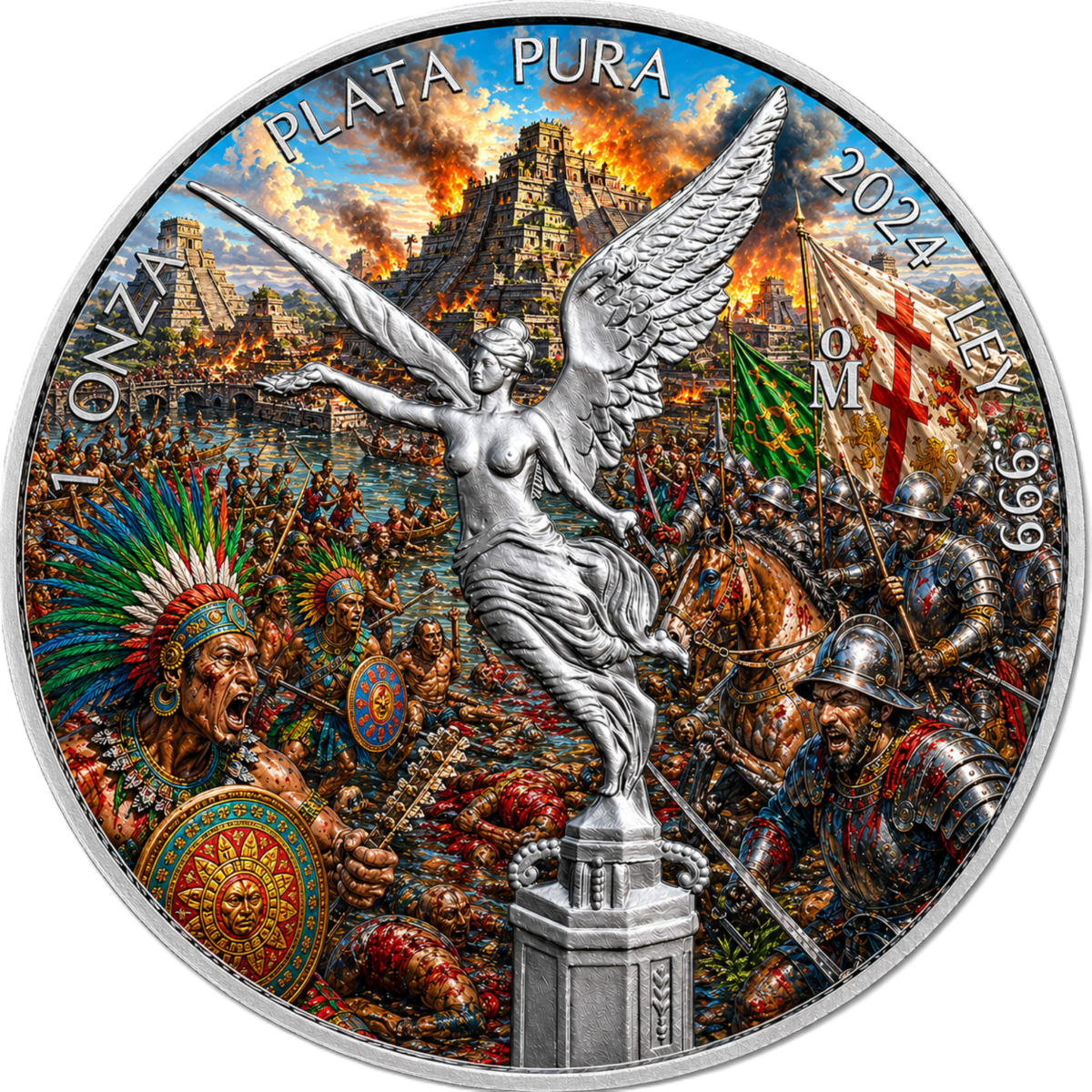 2024 Mexico Libertad The Battle of Tenochtitlan 1 oz Silver Colorized Coin