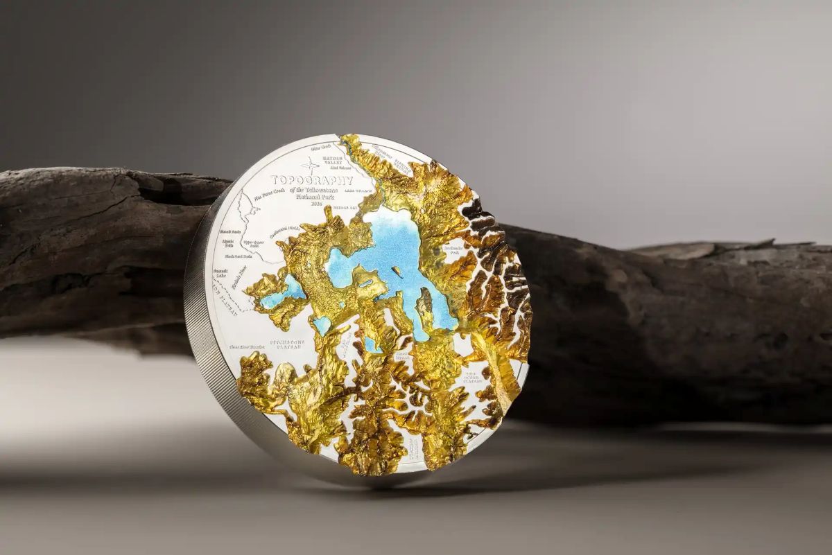 Yellowstone topography silver coin, 2023, minted by the US Mint, 1kg.