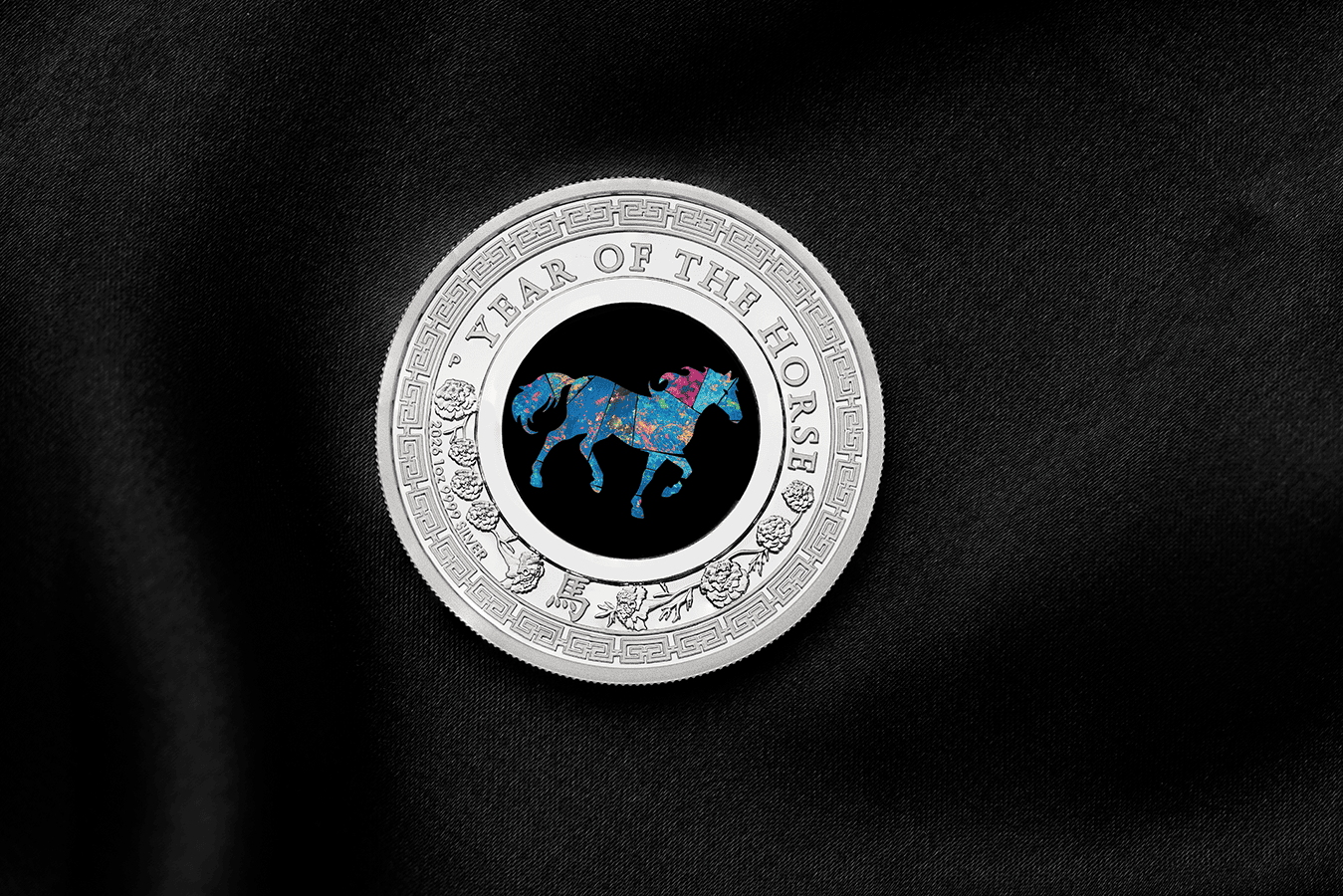 Year of the Horse 1 oz Silver Proof Coin, front view, 2023, Mint of Poland, 1 oz, featuring a colorful horse design.