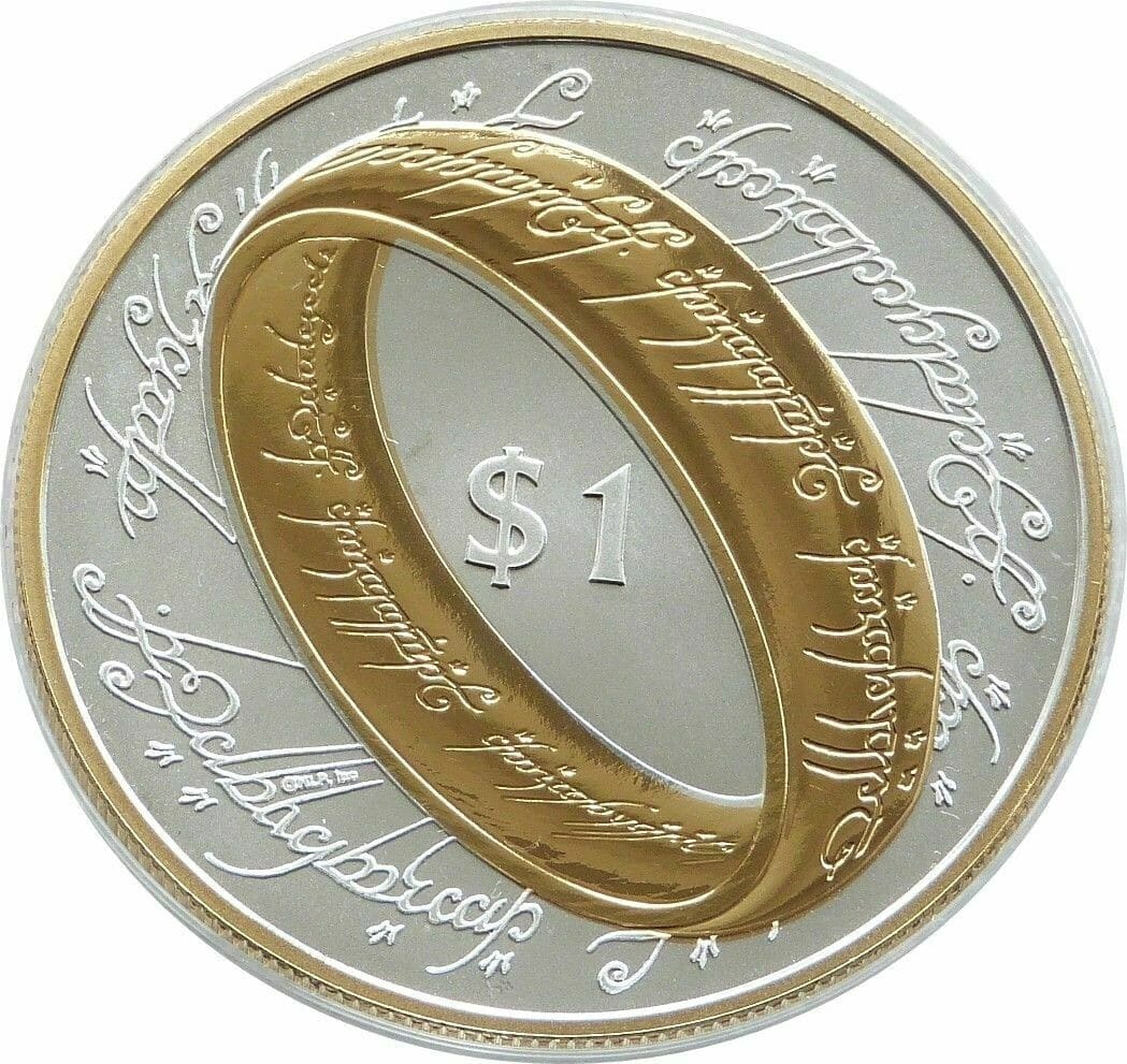 2003 New Zealand silver gold-plated proof The One Ring coin reverse