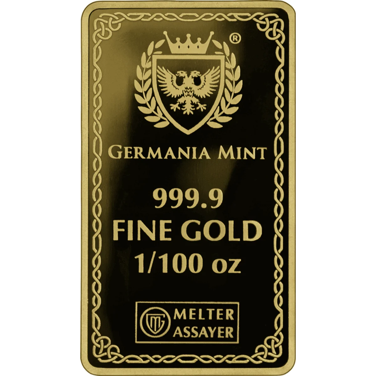 Close-up of 2026 Odin gold proof bar, 1.100 oz, minted by Germania Mint, showcasing detailed design and theme.