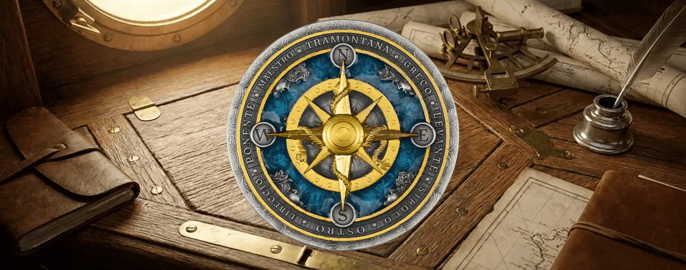 2026 Niue Compass Rose 2 oz Silver Antiqued Gilded Resin-Filled Coin