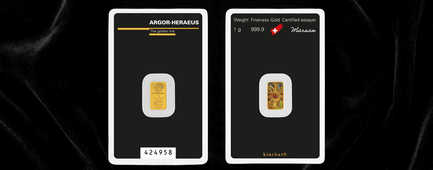 Argor-Heraeus 1g Gold Minted Kinebar in Blister Pack