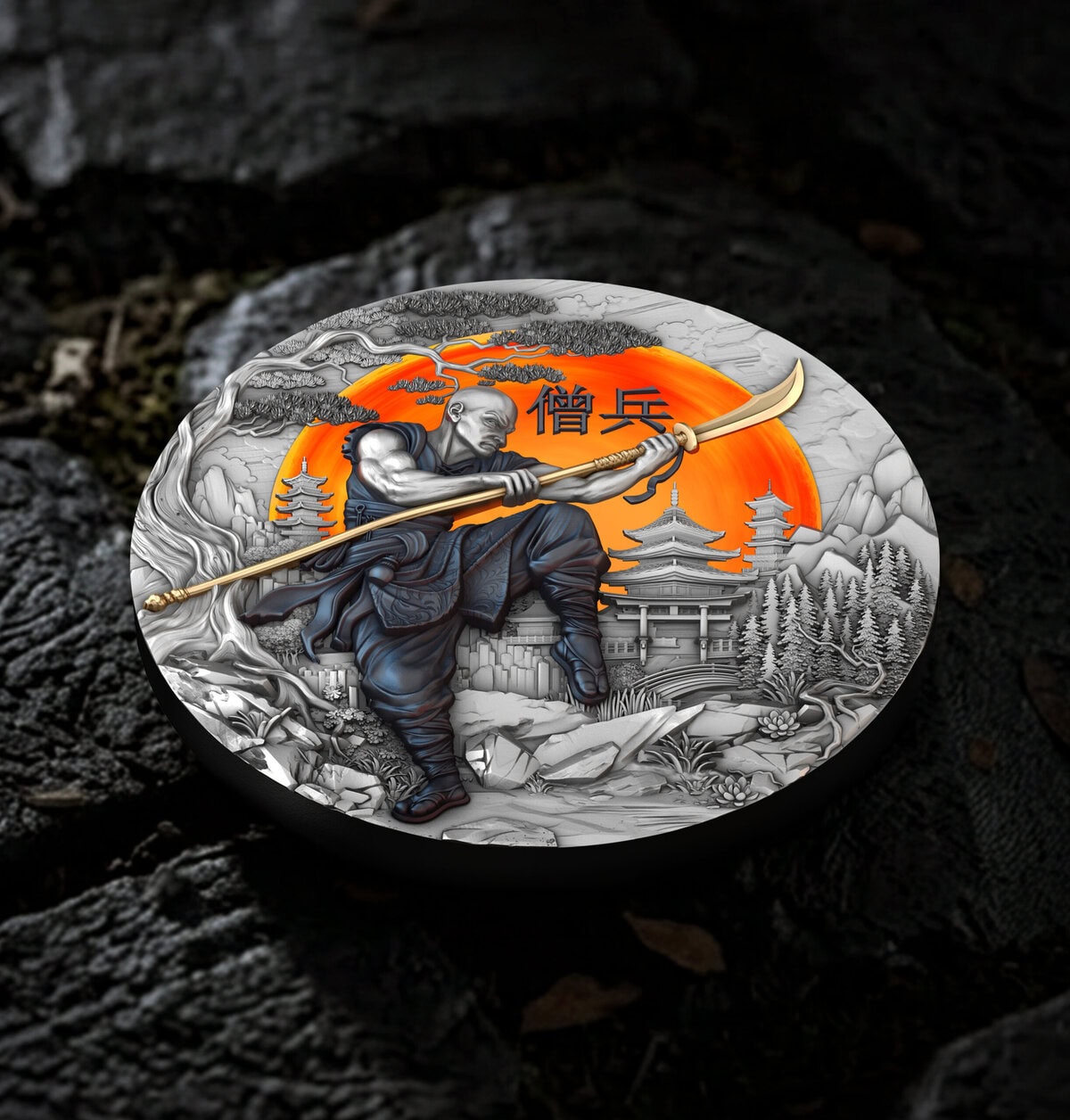 2026 Niue Warrior’s Path Sohei 2 oz Silver High Relief Antiqued Gilded Colorized Coin - Image 8