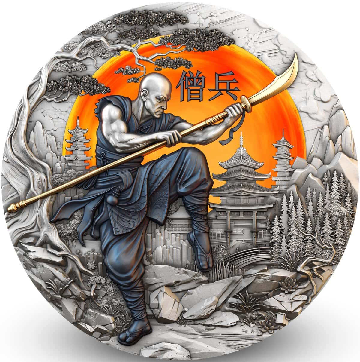 2026 Niue Warrior’s Path Sohei 2 oz Silver High Relief Antiqued Gilded Colorized Coin