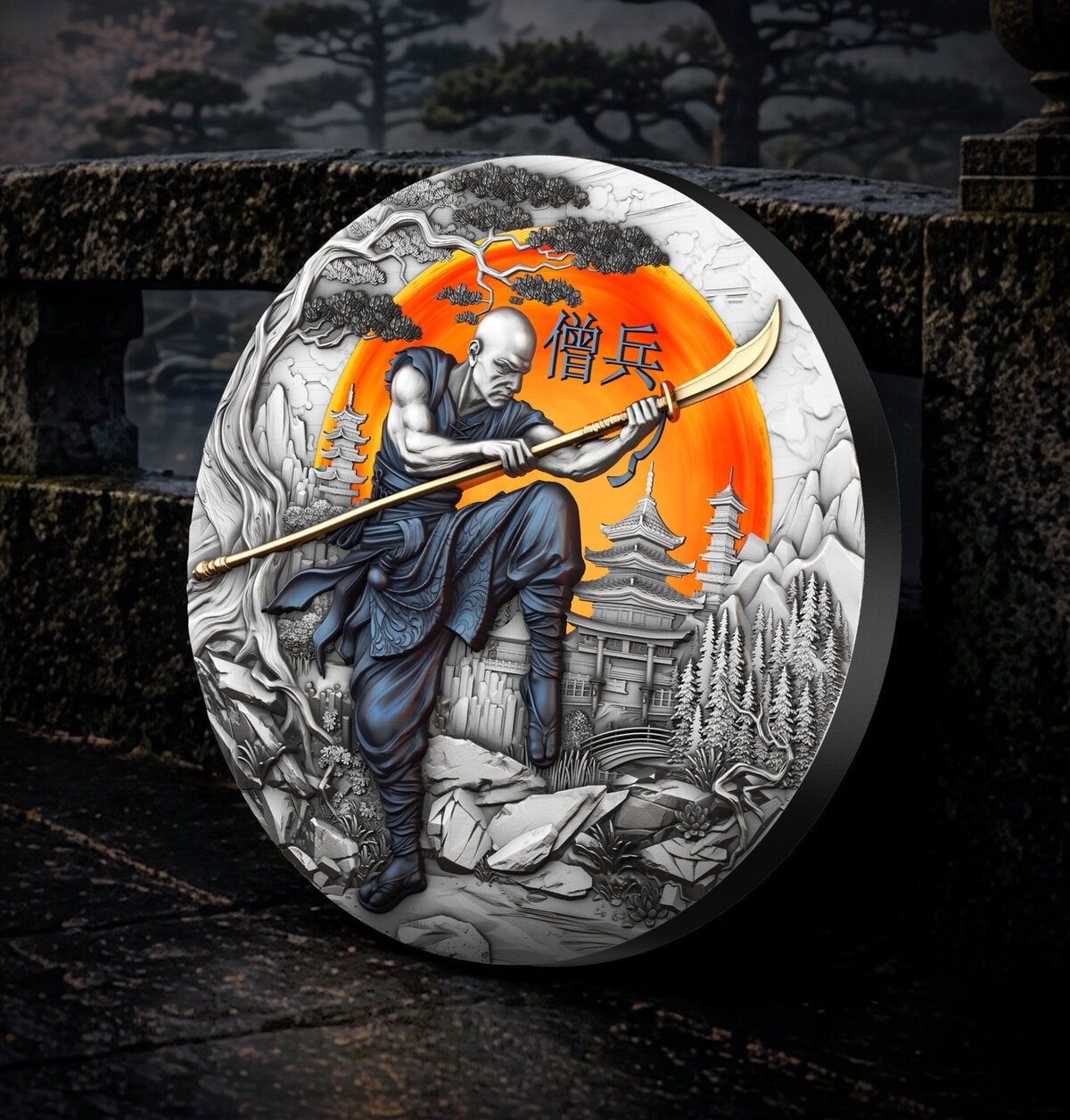 2026 Niue Warrior’s Path Sohei 2 oz Silver High Relief Antiqued Gilded Colorized Coin - Image 6
