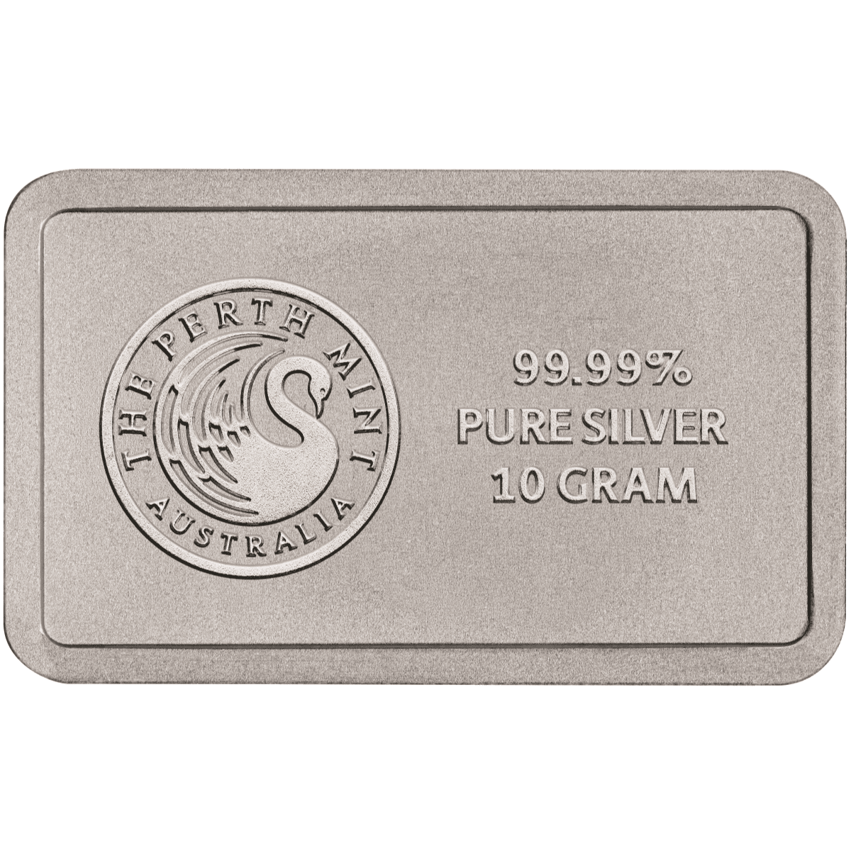 Bon Scott bar reverse face bearing the Perth Mint swan roundel and 99.99% Pure Silver 10 Gram text.