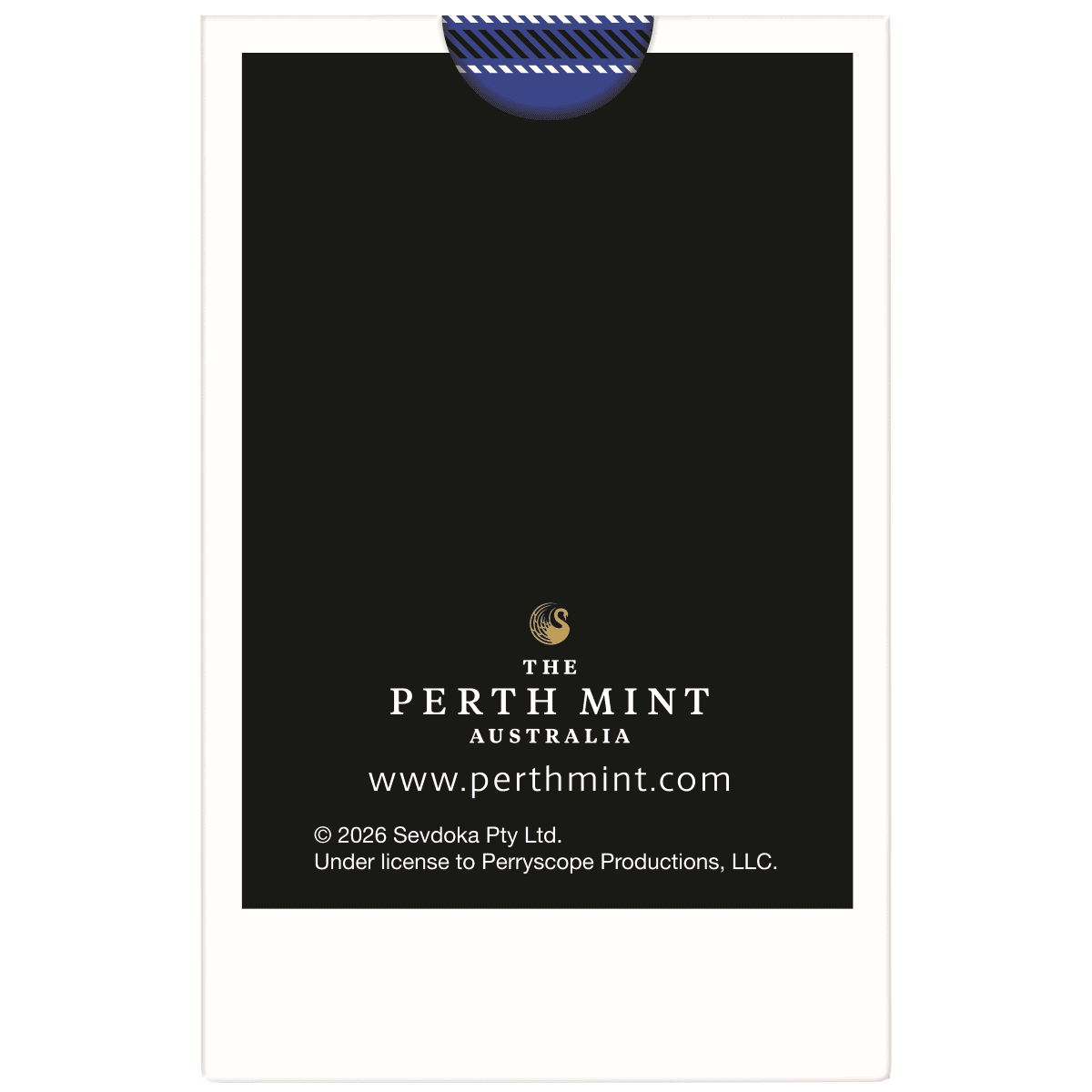 Outer sleeve of the Bon Scott bar packaging in black with the Perth Mint logo and web address.