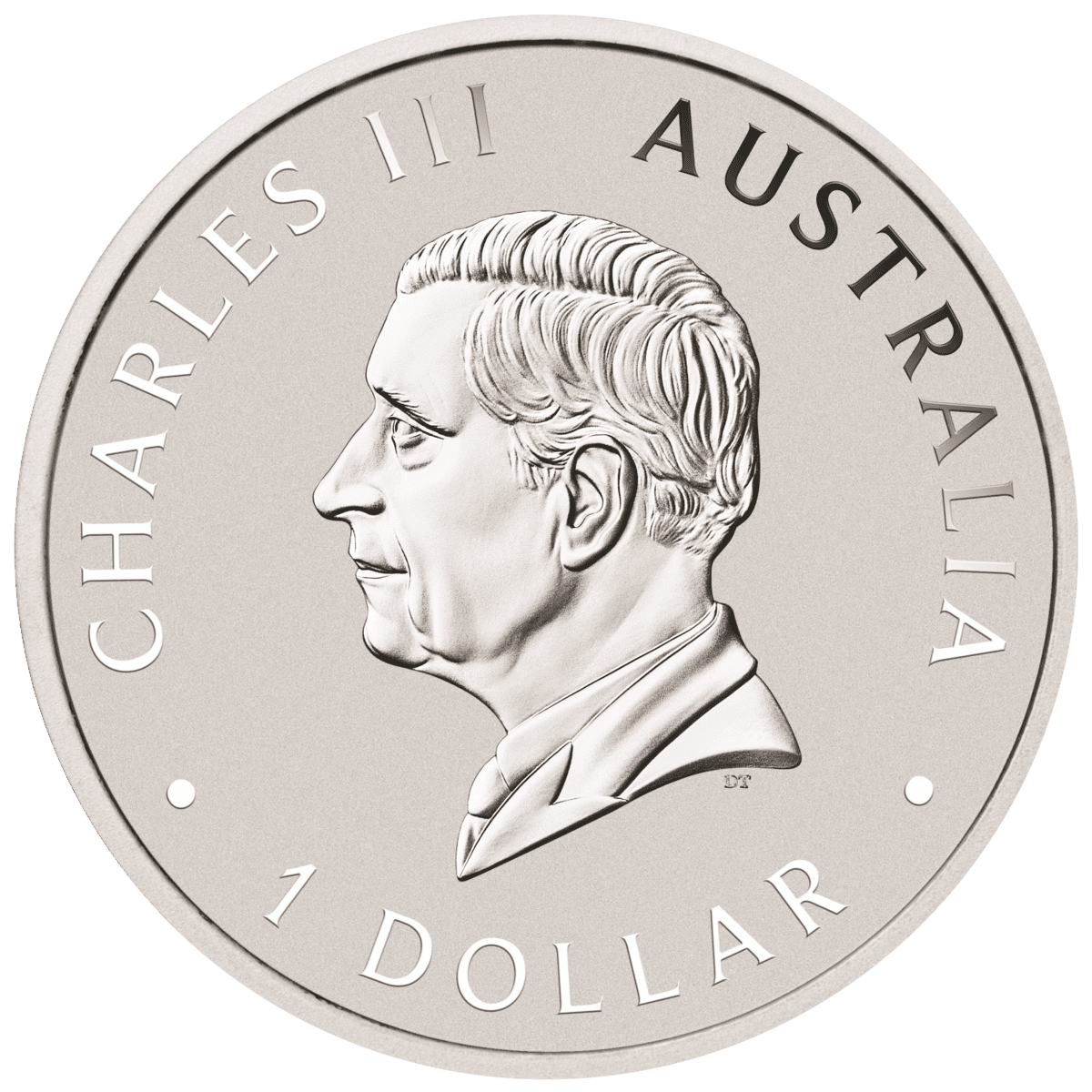 2026 Australia ANA Koala 1 oz silver colorized coin obverse, Charles III effigy and 1 DOLLAR denomination