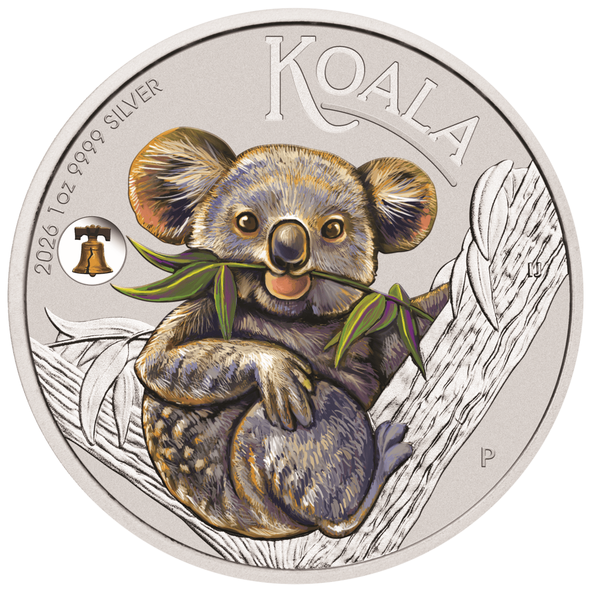 2026 Australia Koala 1 oz silver colorized coin reverse with Liberty Bell privy mark and koala on a branch