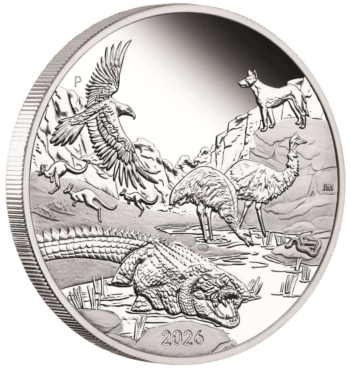 Wonders of Australia The Outback coin, angled view showing the reeded edge and reverse design