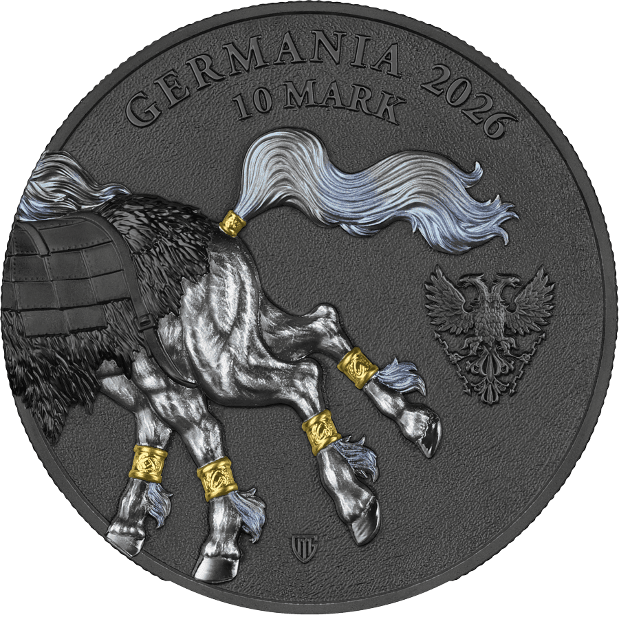 Germania 2026 Sleipnir 2 oz Silver UHR Coin with UV effect, back view.