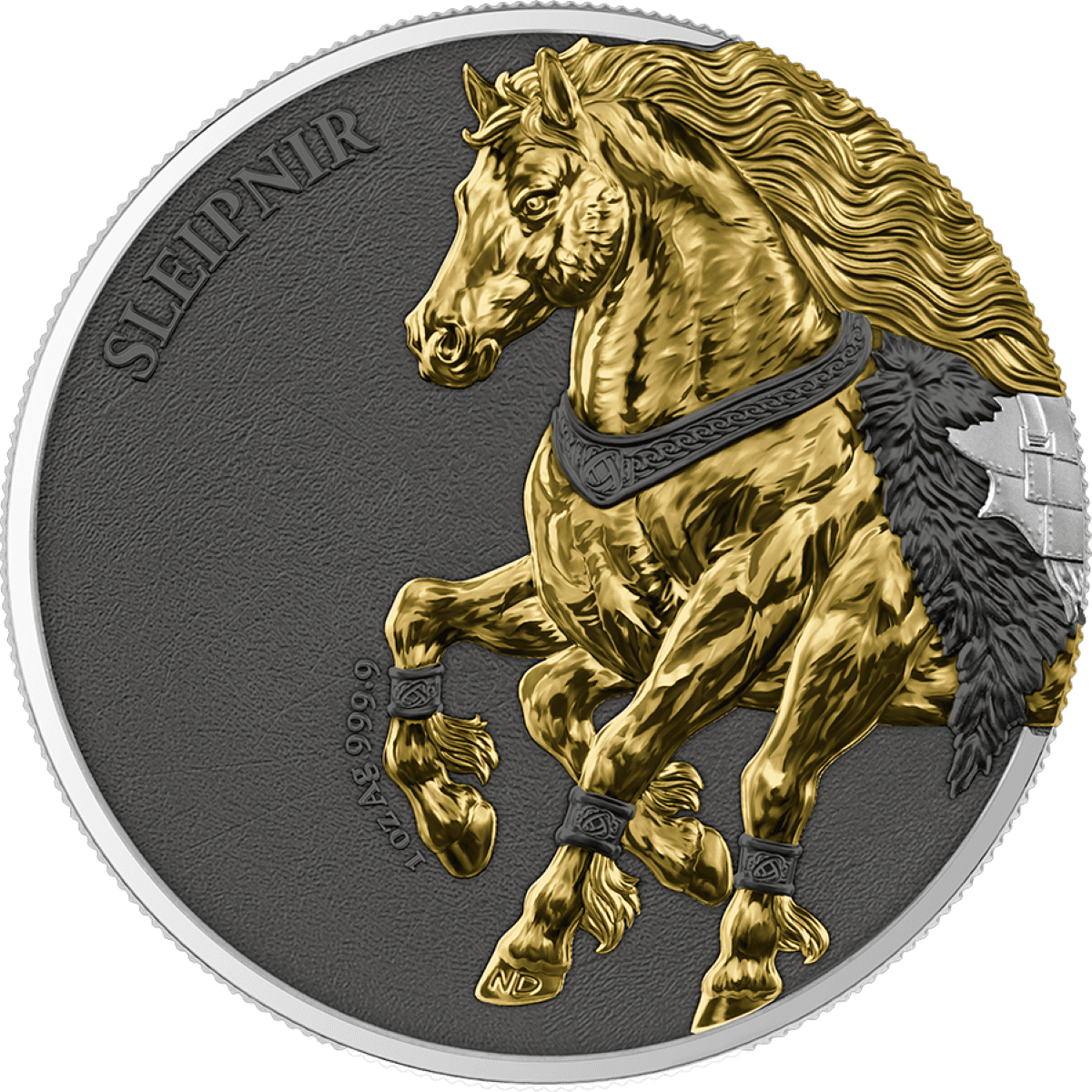 Germania Beasts Sleipnir Geminus 2x1 oz Silver Gilded Coin with detailed horse design.