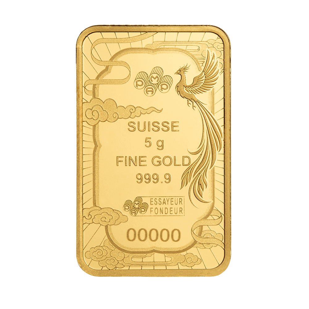 2026 PAMP Good Luck Phoenix 5g Gold Proof-Like Bar in Card - Image 4