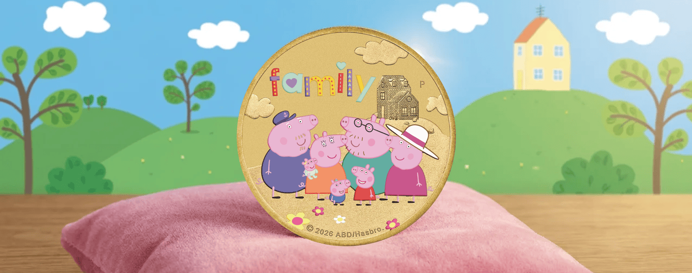 2026 Tuvalu Peppa Pig Family 13.5g Base Metal Gilded Coin in Card
