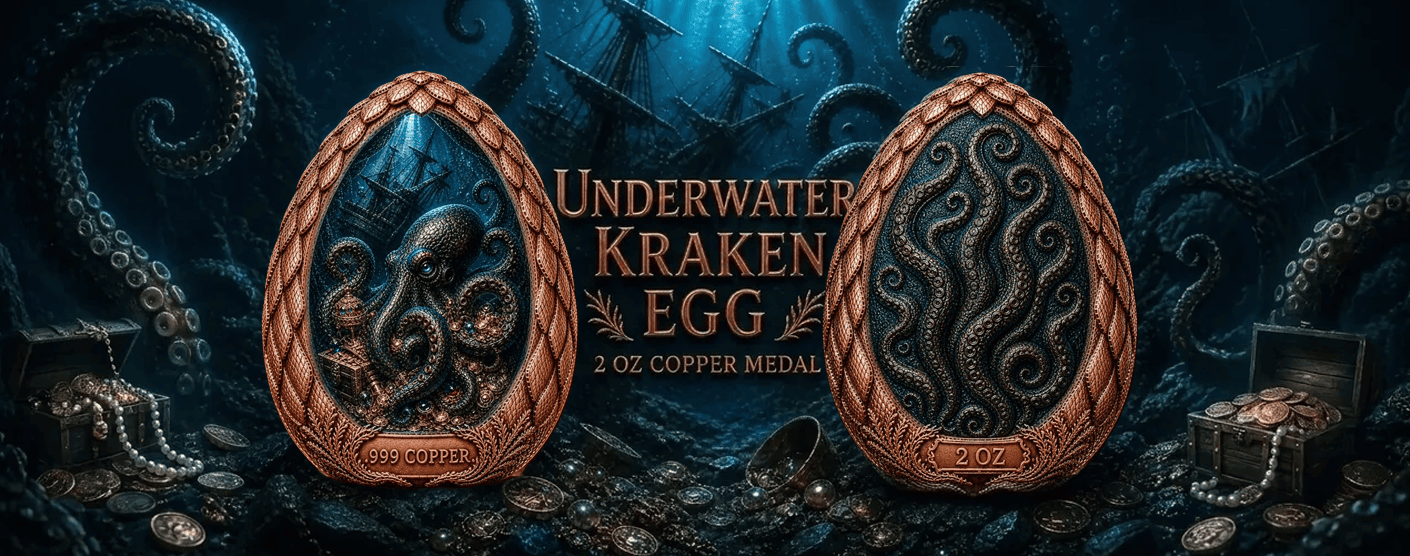 2026 Underwater Kraken Egg 2 Oz Copper High Relief Dome Shaped Medal