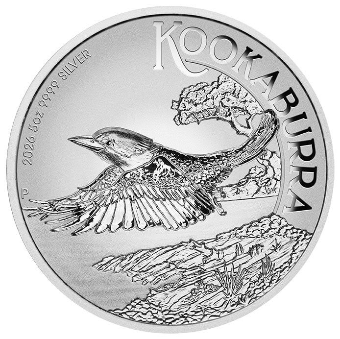 Kookaburra 2026 5oz Silver Proof coin with bird and landscape design.