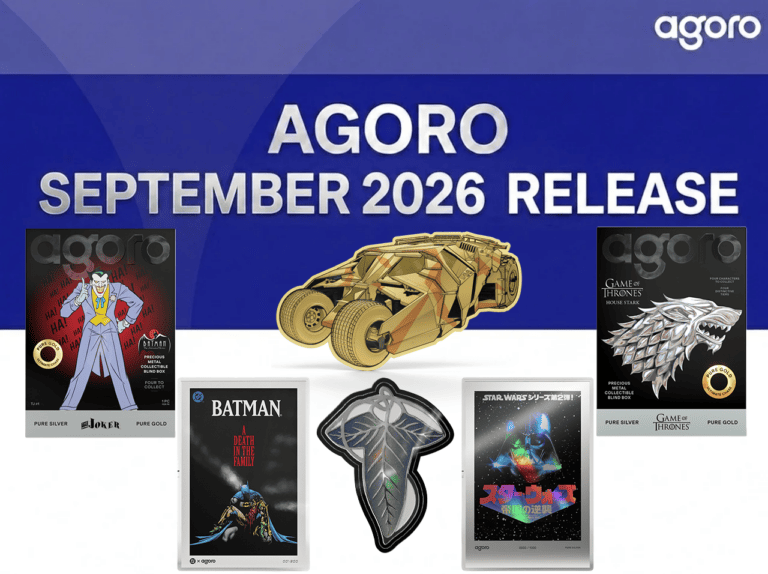 Agoro September 2026 Release promotional graphic, Joker and Game of Thrones boxes and a gold-colored vehicle