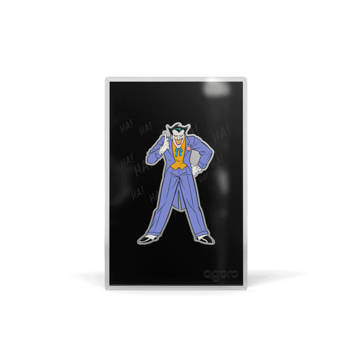 2026 Agoro Joker 1/2 oz shaped silver collectible, colorized Joker grinning with one finger raised