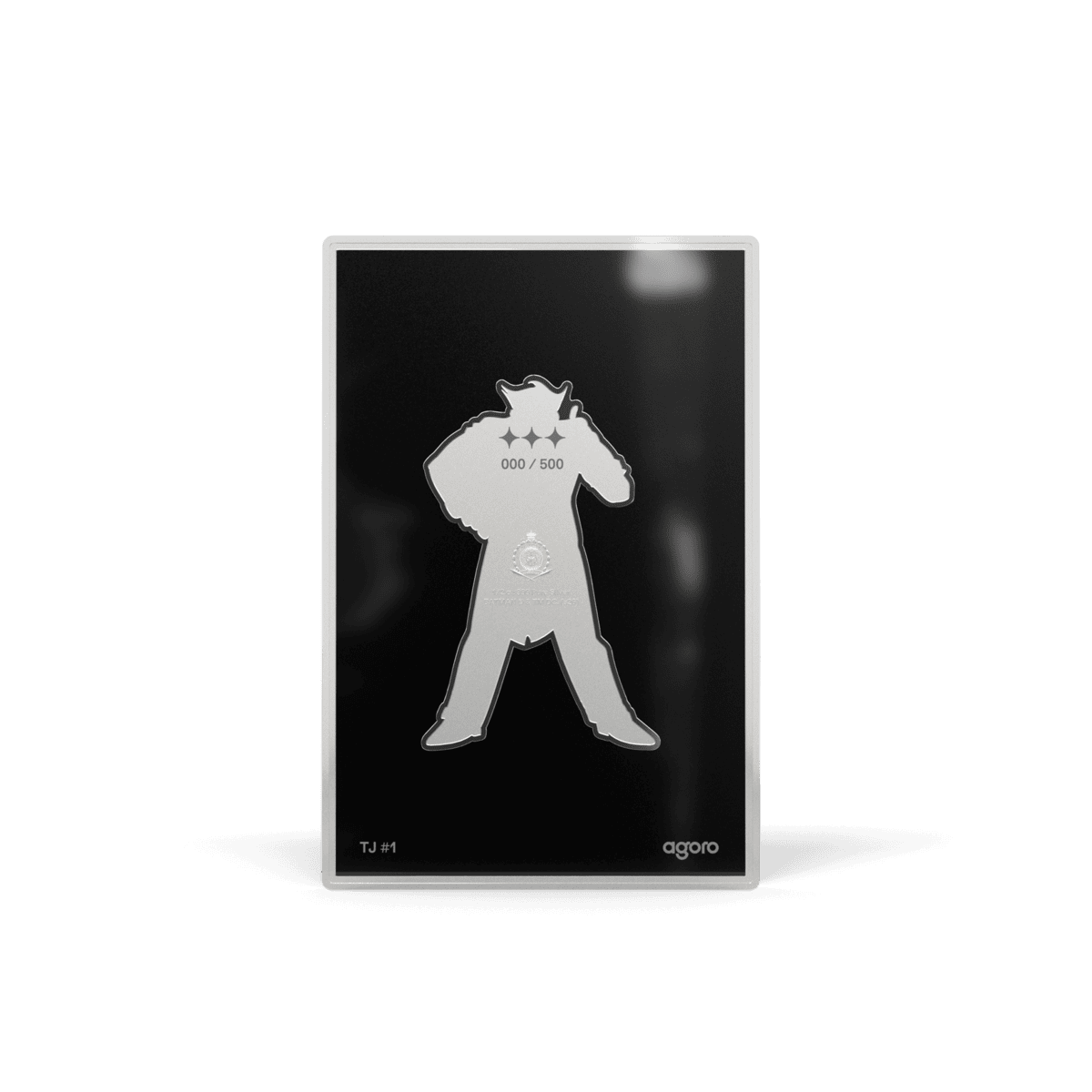 2026 Agoro Joker 1/2 oz shaped silver collectible, plain silhouette side with three stars and crest